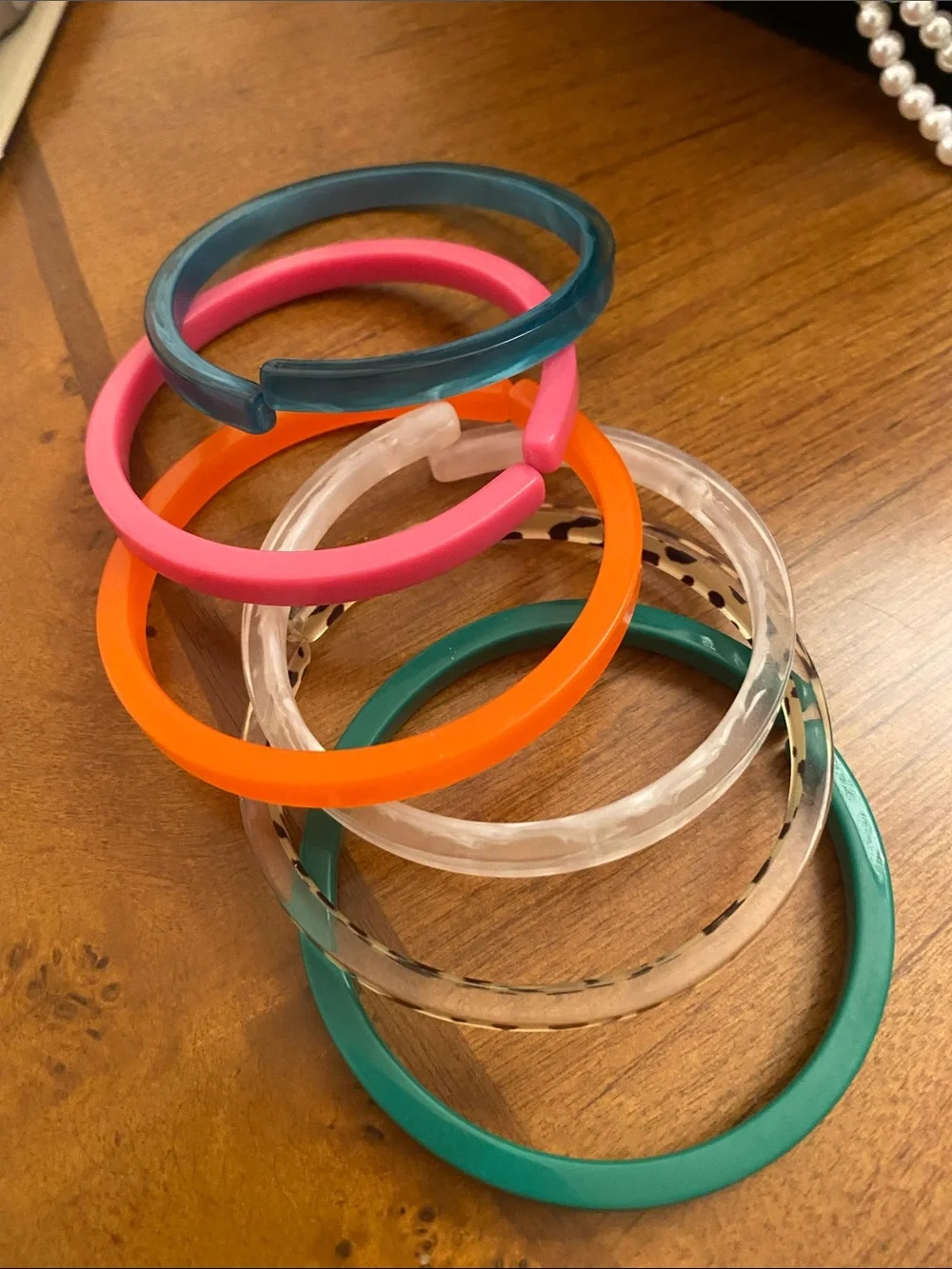 Stackable Colorful Resin Hair Bangles - Pink, Orange, Teal, Clear, Tortoise